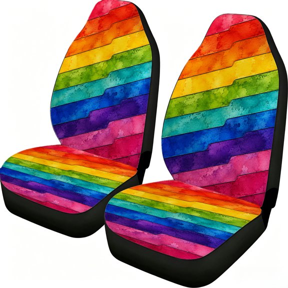 Taplevy Watercolor Stripe Car Seat Covers, 2-Piece Front Protectors, Mesh Fabric Color Bands Universal Fit for Trucks Vans Suvs