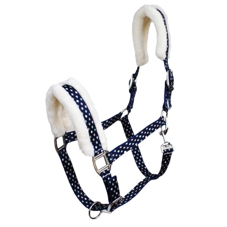 Horse Nylon Navy Diamond Fleece Lined Comfort Adjustable Halter 606SE11-F