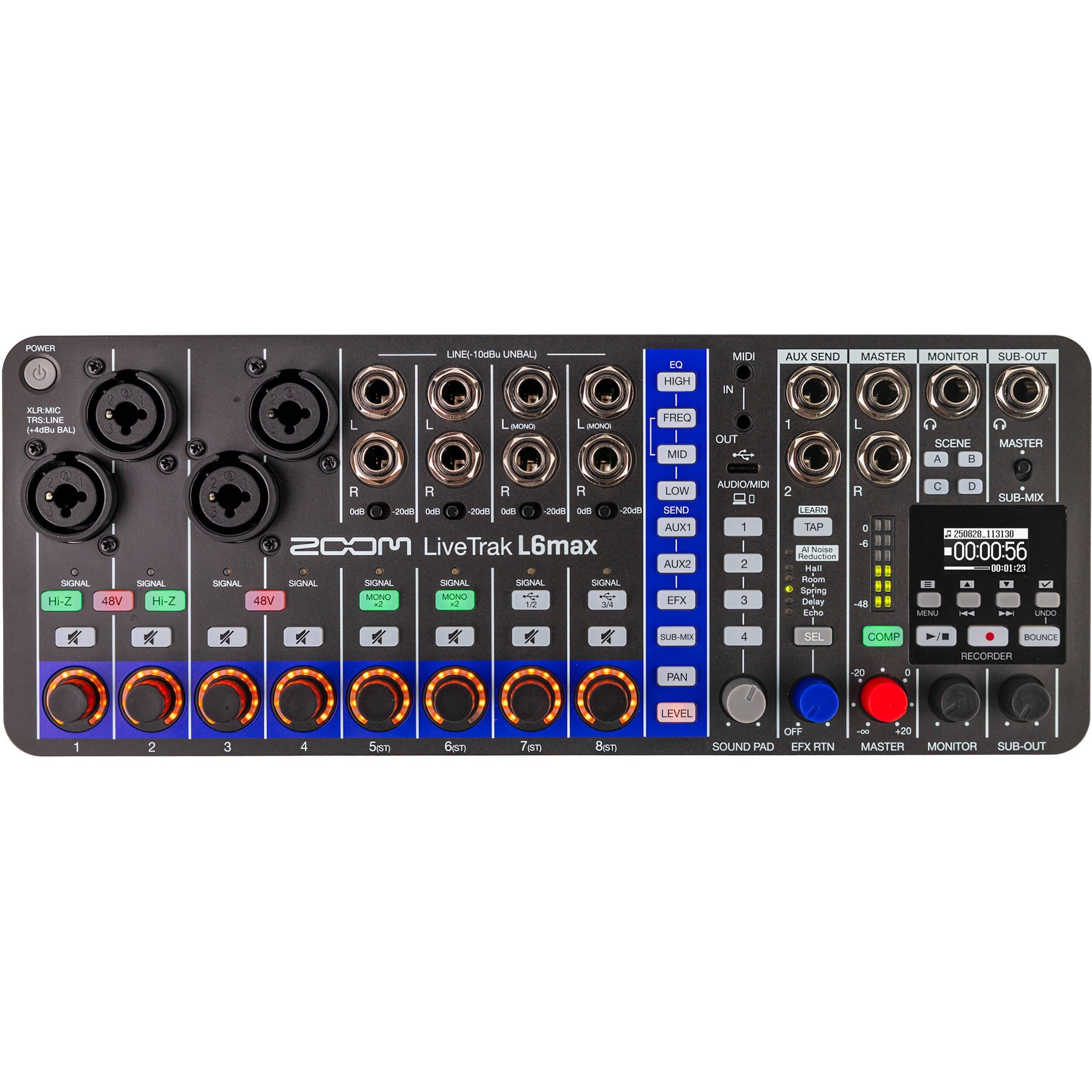 Zoom LiveTrak L6max Portable 12-Channel Mixer and Recorder + Microfiber Cleaning Cloth + 10 Ft XLR Cable + 4xAA Batteries With Charger + Wire Straps + MDR-7506 Professional Stereo Headphones