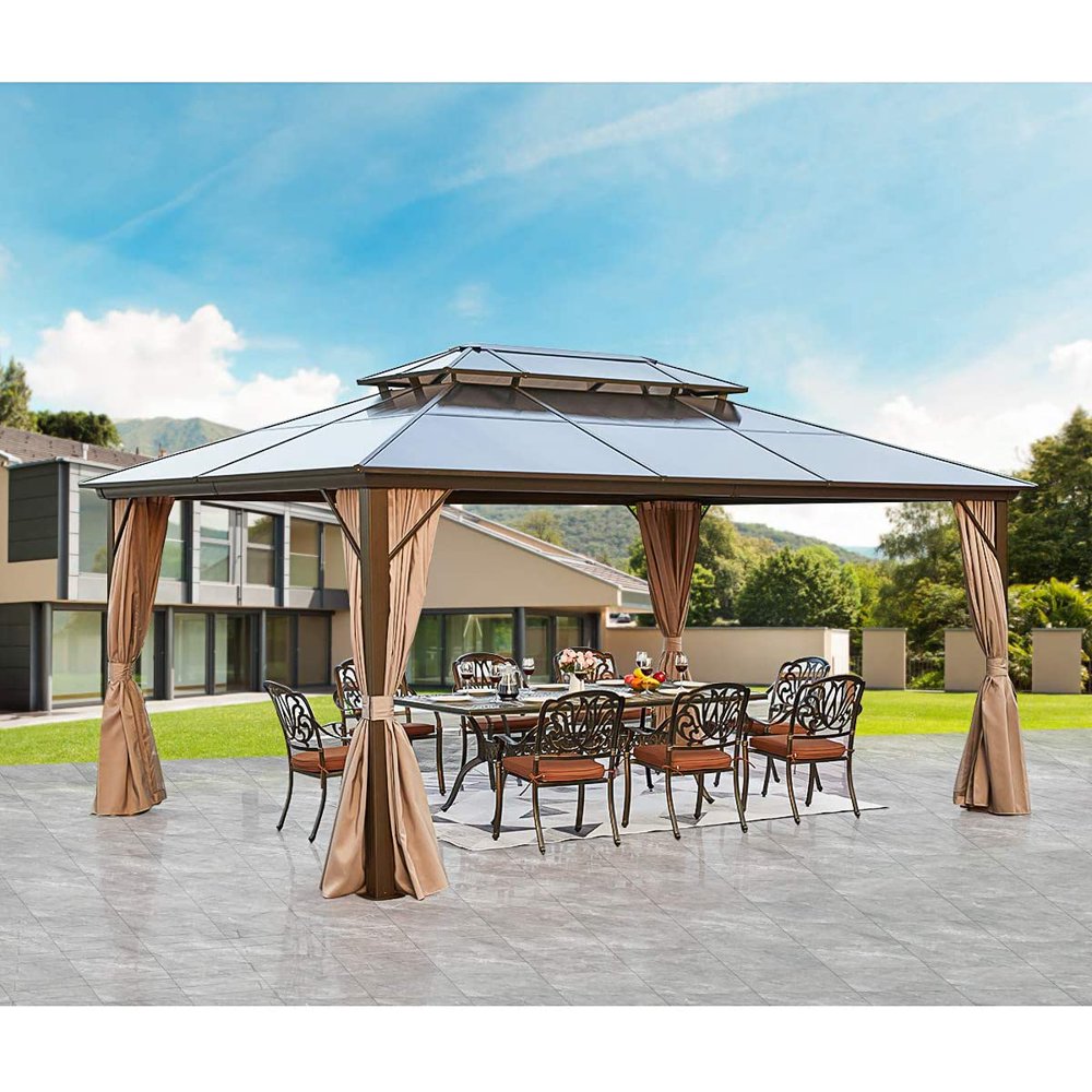Erommy12'x16' Outdoor Polycarbonate Double Roof Hardtop Gazebo Canopy