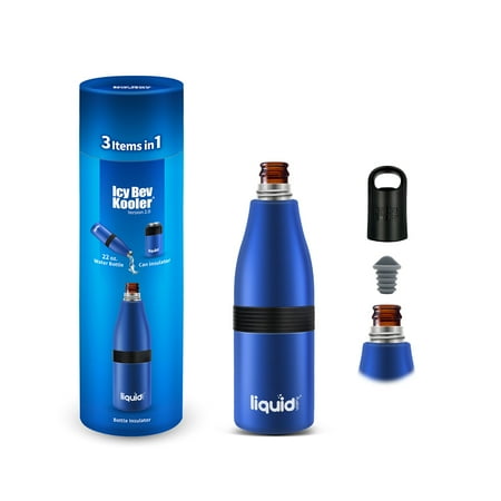 Grand Fusion Blue 3 In 1 Insulated Stainless Steel Vacuum Sealed Beer Bottle, Can and Water Cooler with Opener