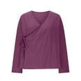 thumbnail image 6 of Aboser Oversized Kimono Tops for Women Lightweight Cotton Linen Shirts Casual Side Tie Blouses Loose V Neck Kimonos Breathable Soft Blouse Purple XL, 6 of 9