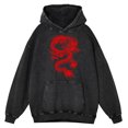 thumbnail image 2 of Sudadera con capucha vintage desgastada con estampado de dragón rojo personalizado para hombre, jersey holgado a la moda, 100 % algodón, ropa de hip hop, 2 of 5