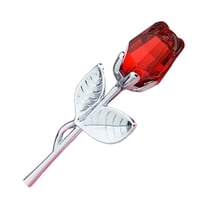 SLYNSHome Mother's Day Artificial Crystal Red Rose Figurine for Mom or Grandma Glass Flowers Bouquets with Silver Stem for Her Women Birthday Gifts
