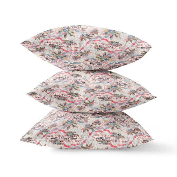 Roses Sprayed Stars Throw Pillow with Removable Cover in Red Yellow Aqua 20x20