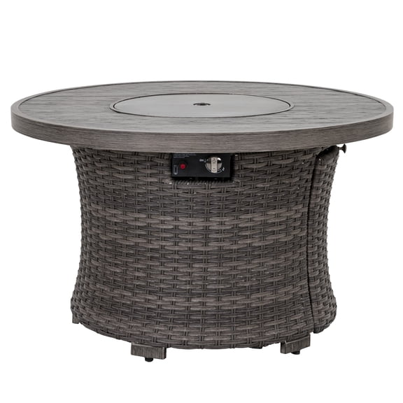Nuu Garden Patio Aluminum Rattan Fire Pit Table, Outdoor Fire Pit, Black