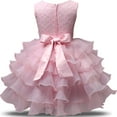 thumbnail image 4 of NNJXD Robe Fille Enfants Volants Dentelle Fête Mariage Robes Taille (130) 5-6 Ans Rose, 4 of 4