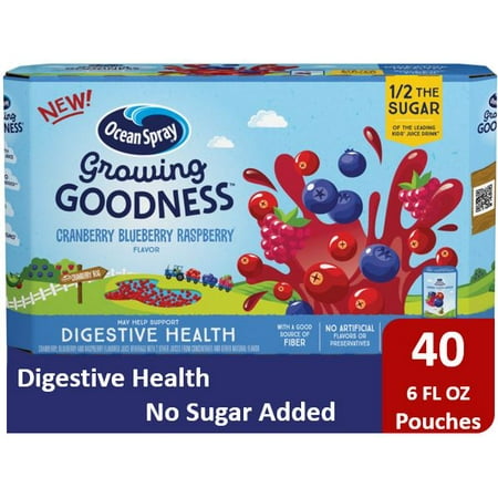 Beverage Pouch - (40 Pouches) Ocean Spray GROWING GOODNESS™ Juice Beverage, Cranberry Blueberry Raspberry, Digestive Health, 6 fl oz