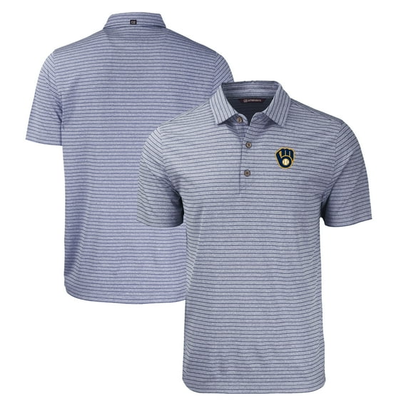 Men's Cutter & Buck Heather Navy Milwaukee Brewers Forge Eco Heathered Stripe Stretch Recycled Polo