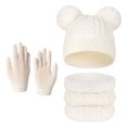 thumbnail image 2 of 3 Pcs Kids Winter Beanie Hat Scarf Gloves Set Boys Girls Knit Thick Warm Fleece Lined Sets for Outdoor Play Ski Wear White 2-10 Years, 2 of 5