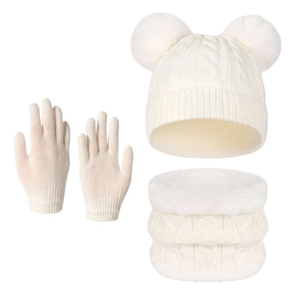 Fancifize Winter Hat Gloves Scarf Set for Kids, Beanie Hats with Pom Mittens and Knit Neck Warmer, 3 Piece Warm Outfits 2-10 Years