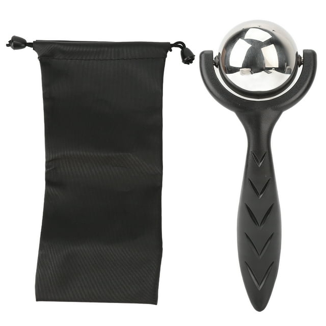Bola de masaje facial con mango ergonómico, masajeador de mano de acero inoxidable con compresión fría y caliente, color negro