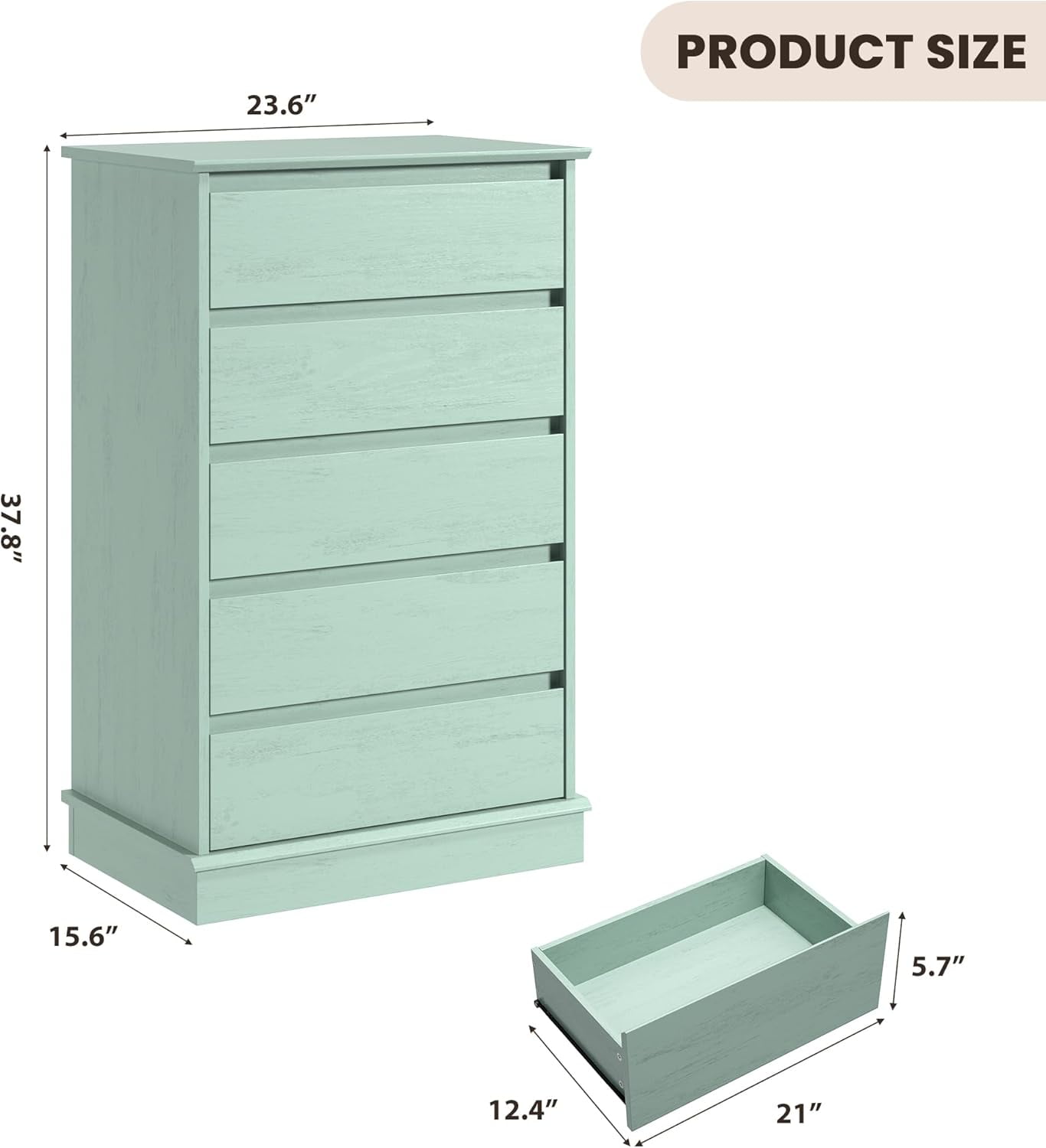 5 Drawer Dressers for Bedroom, Chest of Drawers with Deep Drawers, Large Double Dresser for Closet with Wide Top, Tall Wooden Dresser for Living Room, Hallway, Kids Room, Green
