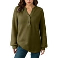 thumbnail image 6 of Womens Casual Waffle Sweatshirts Notch V Neck Button-up Pullover Tops Fall Winter Fashion Long Sleeve Shirts Loose Comfy Tunic Sweatshirt Solid Textured Blouses Ladies Trendy Outfits Hoodies, 6 of 8