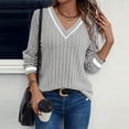 thumbnail image 4 of Womens Color Block Long Sleeve Shirt Fall Tops Fashion Outfits Dressy Casual V Neck Tunic Cute Clothes Sweater Trendy Gray XL, 4 of 5
