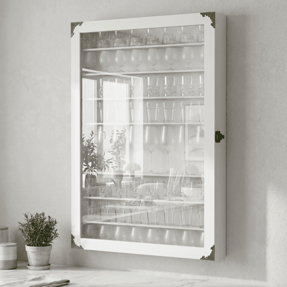 VGBYUJ Wall Mounted Shot Glass Display Case, 72 Slots Curio & Shot Glass Holder with Acrylic Lockable Door & Removable Shelves for Home, 26.85'' x 17.5'' x 3.35'', White