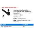thumbnail image 2 of Front Right Outer Tie Rod End - Compatible with 2000 - 2004 Dodge Dakota 4WD 2001 2002 2003, 2 of 2