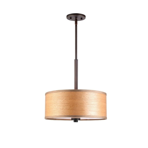 Woodbridge Lighting Drum 15" 3Lt Wood Pendant in Bronze/Veneer Brulee
