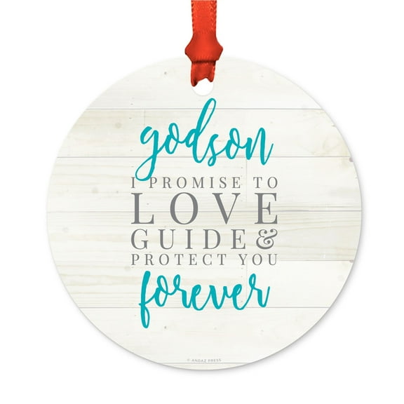 Metal Christmas Ornament, Godson in My Heart Forever, Includes Ribbon and Gift Bag