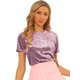 thumbnail image 1 of Camiseta de terciopelo para mujer Inspire Chic, de cuello redondo, manga corta, casual, talla XS, color rosa claro, 1 of 8