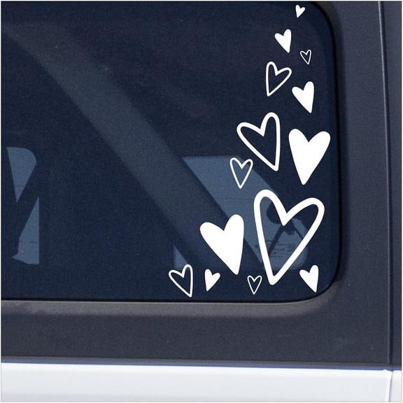 Farmhouse Hearts Valentine's Decals and Decor Vinyl Lettering Decal Heart Stickers Self Adhesive - Medium Set - Qty 75 - Sizes Range from 2"-6" - Color: White