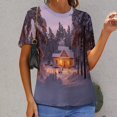 thumbnail image 6 of Christmas Snowman Snow House Women's T-Shirt Short Sleeve T Shirts Tops Tee Ladies Loose T, 6 of 6