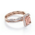thumbnail image 3 of JeenMata 1.5 Carat Emerald Cut Pink Peach created morganite and Moissanite - 4 Prong Halo Set - Twisted Pave Wedding Ring Set - 18K Rose Gold Plating over Silver, 3 of 6
