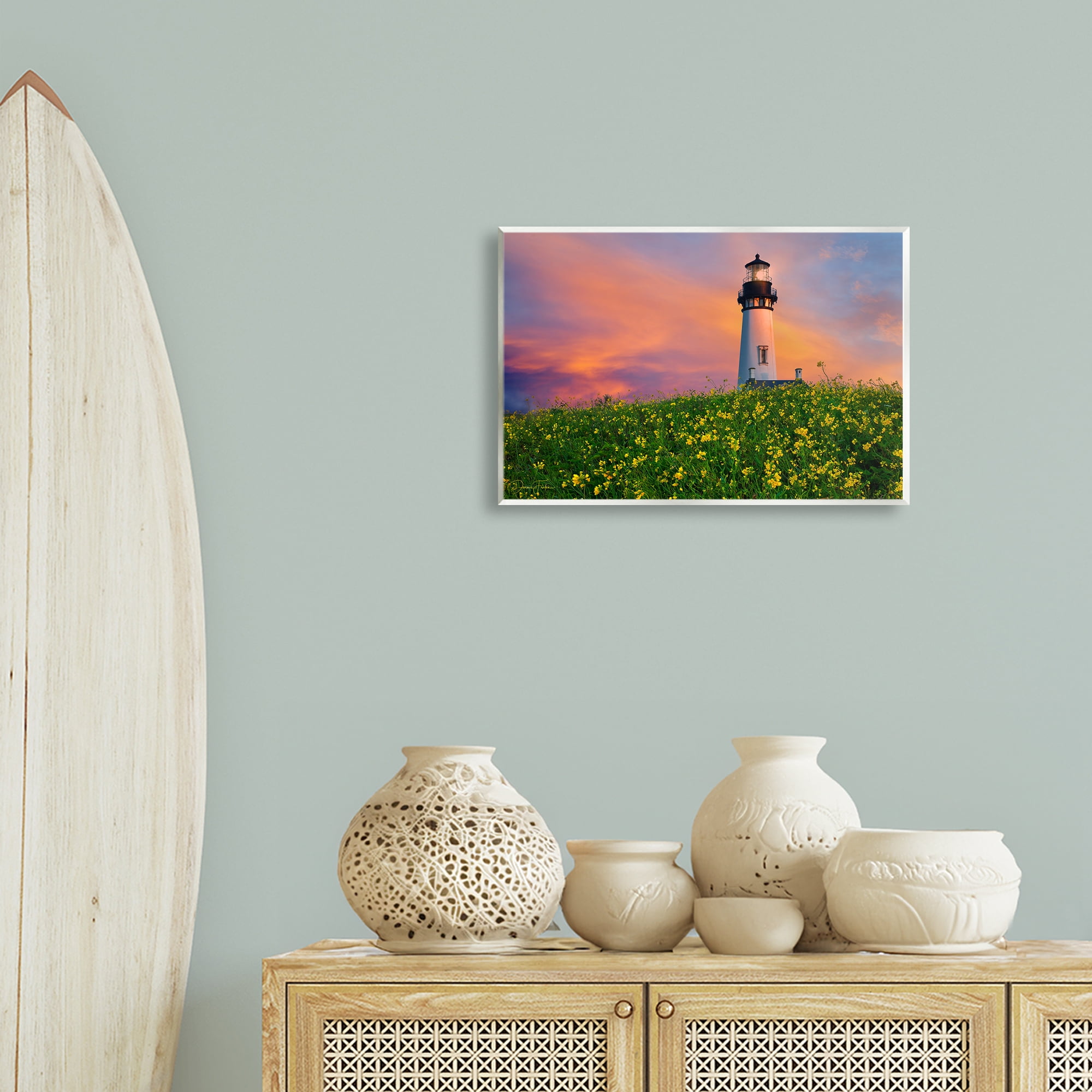 Stupell Industries Lighthouse & Floral Meadow Coastal Photography Unframed Art Print Wall Art, 19 x 13