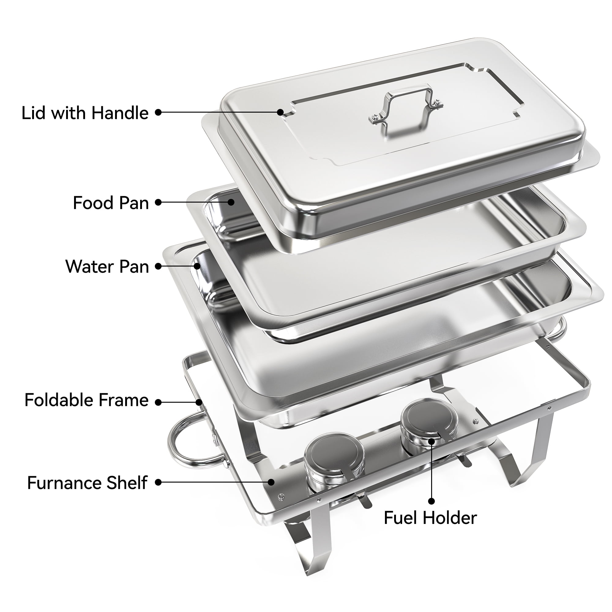 Dextrus 9L/9.5Q 6Pack Chafer Chafing Dish Buffet Sets Stainless Steel Serving Dish Catering Pans Food Warmer Full Size Rectangular Party Chafing Set