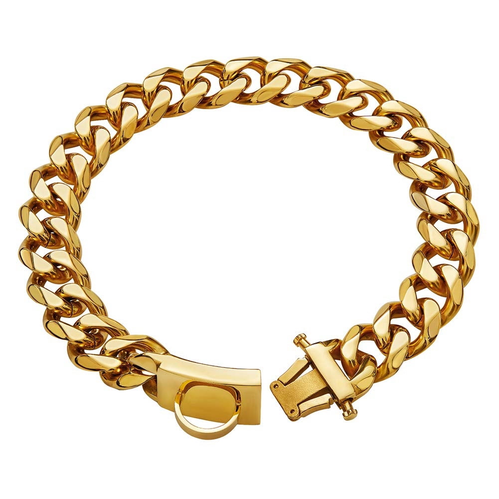 23mm Wide Gold Chain Dog Collar, Heavy Duty Cuban Link Chain with