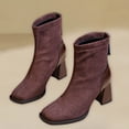 thumbnail image 2 of NECHOLOGY Botas Mujer Zapatos Botines para mujer Botas de ante de tacón medio con punta cuadrada y tacón cuadrado para mujer, botines antideslizantes con cremallera en la espalda (Brown, 7), 2 of 5