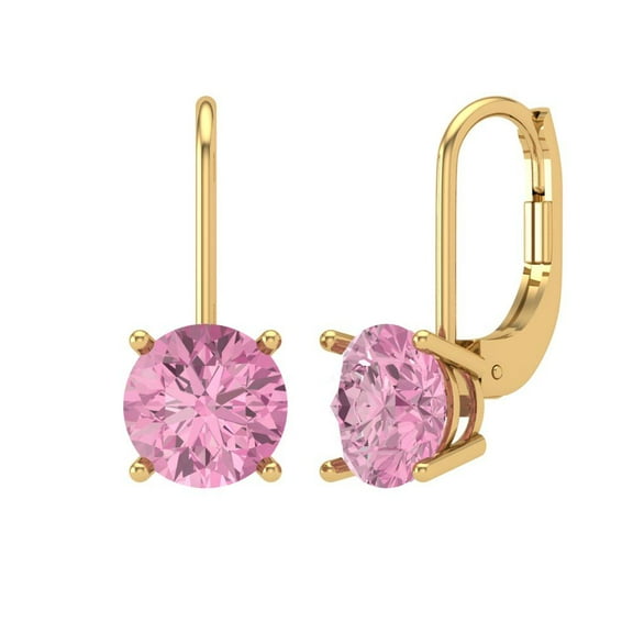 Clara Pucci 4 ct Brilliant Round Cut Drop Dangle VVS1 Genuine Conflict free Pink Zircon Solid 18K Yellow Gold Designer Everyday Earrings Lever Back