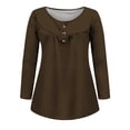 thumbnail image 4 of Olyvenn Womens Tunic Henley Shirts 2023 Boat Neck Tees Raglan Long Sleeve Blouse Elegant Solid Pullover Hide Belly Slim Fit Pleated Swing Shirts Trendy Winter Fall Fashion Brown 12, 4 of 5