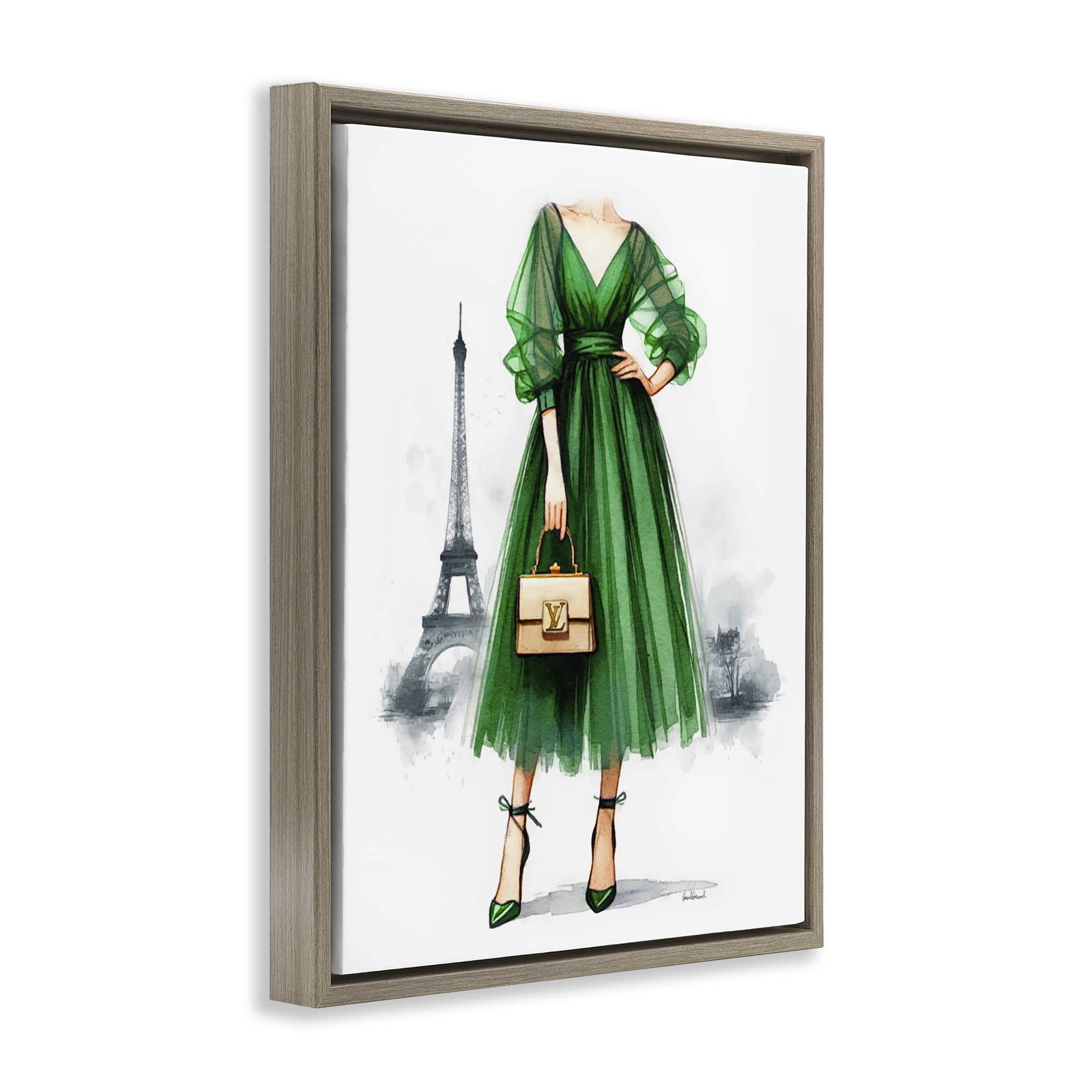 Stupell Industries Parisian Girl Fashion Fashion Painting Brown Floater Framed Canvas Art Print Wall Art, 25 x 31