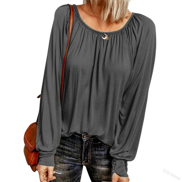 XZNGL Womens O-Neck Solid Stitching Fashion Casual Pleated