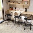 thumbnail image 3 of LeisureMod Bar Stool Upholstered in Leather with Powder-Coated Stainless Steel Black Base and Curved Wicker Back Design for Modern Home, Dining Room, Kitchen Ervilla Collection in Black, 3 of 12