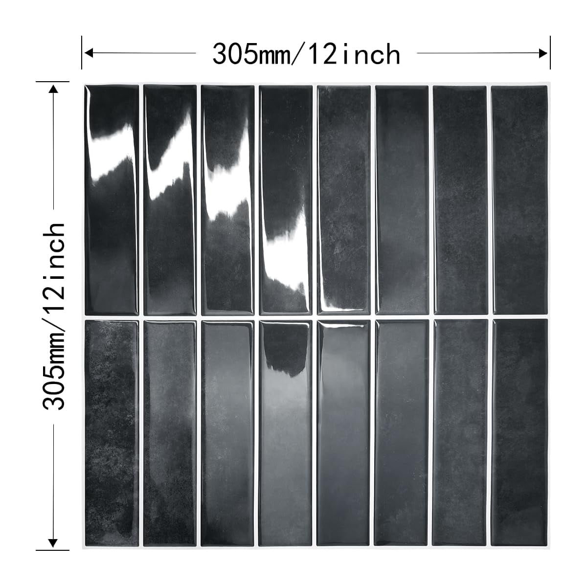 10 Sheets 12" X12inch Black 3d Vinyl Backsplash Tiles  Self-adhesive Peel And Stick Wall Tile Stickers On Subway For Kitchen Bathroom