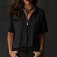 thumbnail image 6 of VBVC Women's Cotton-Linen Half-Zip Collared Shirt,Ladies Short Sleeve Pocketed Casual Blouse,Loose Fit Lightweight Summer Top for Women,Black,S-2XL, 6 of 8
