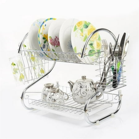 Kitchen Stainless Steel Dish Cup Drying Rack Holder 2-Tier Dish Rack Sink