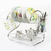 Kitchen Stainless Steel Dish Cup Drying Rack Holder 2-Tier Dish Rack Sink Drainer