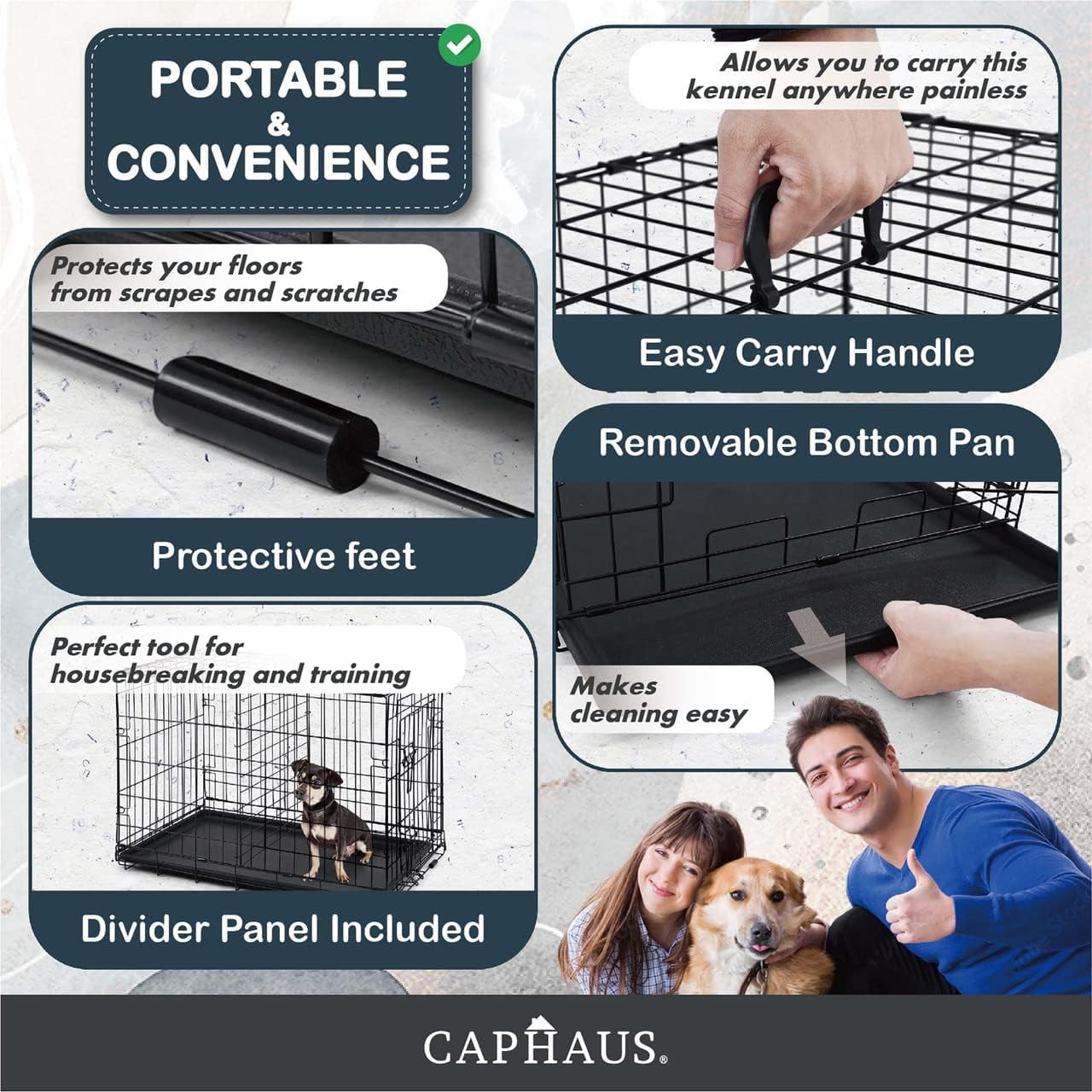 CAPHAUS Foldable Dog Crate Wire Metal Dog Kennel w/ Leak-Proof Pan & Protecting Feet & Divider Panel, Single or Double Door, Small, Medium & Large Dog Crate Indoor Wire Dog Cage, 30” w/ Single Door