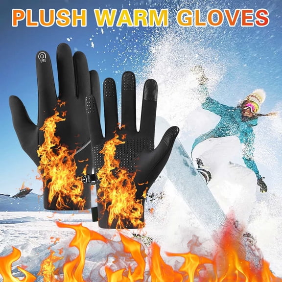 Men's Winter Leather Fleece Lined Touchscreen Windproof Water Resistant Work Gloves for Outdoor Activities, 1 Pair