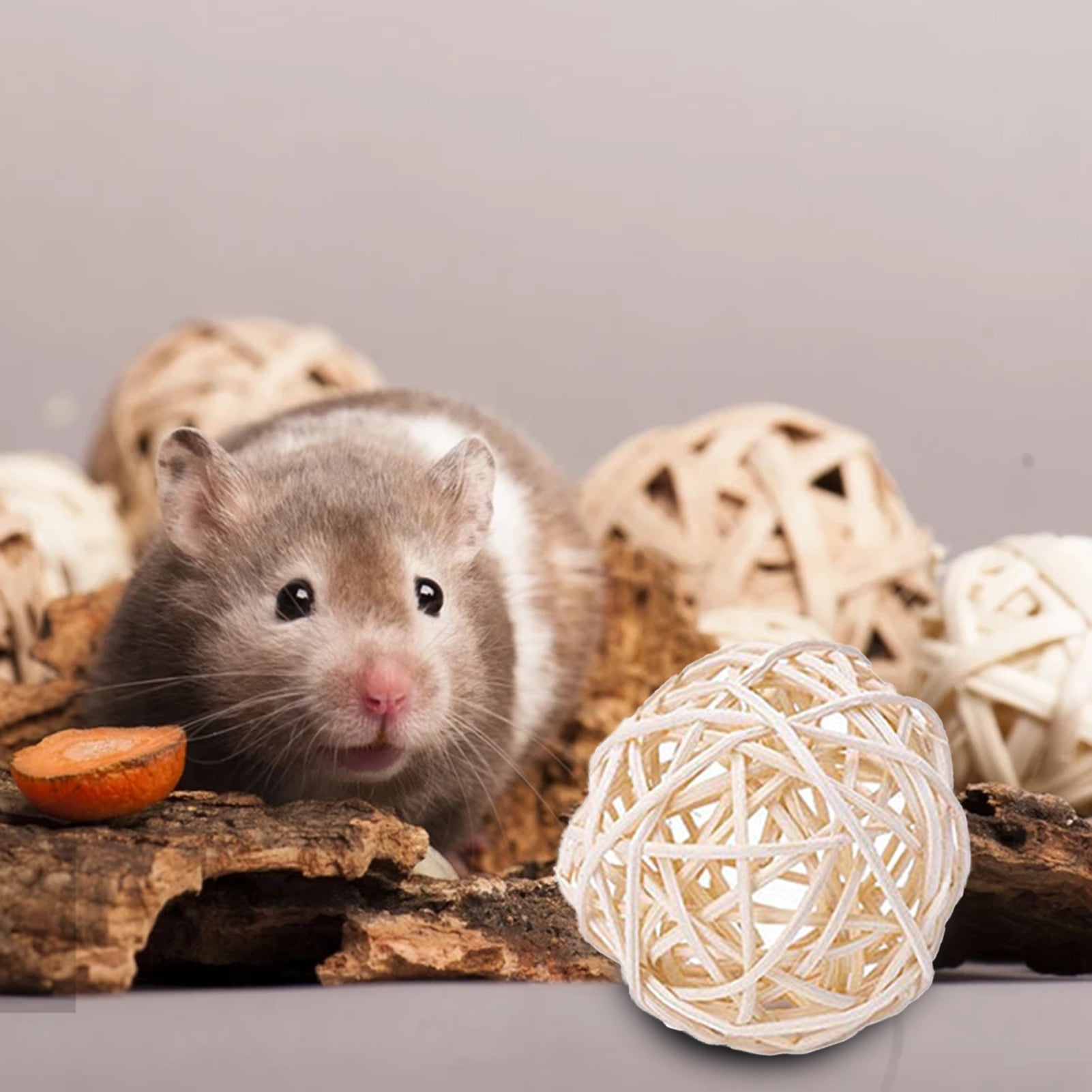 DOPI 7Pcs/Set Molar Toy Safe Eye-catching Wood Hamster Rattan Ball Toy Set for Small Animals