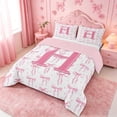 thumbnail image 2 of meiyoeat Pink Cute Bow Queen Comforter Set For Girls,Dreamy Bowknot Monogram Print H Comforter Sets Queen For Kids,Pink Reversible,3 Pieces, 2 of 7