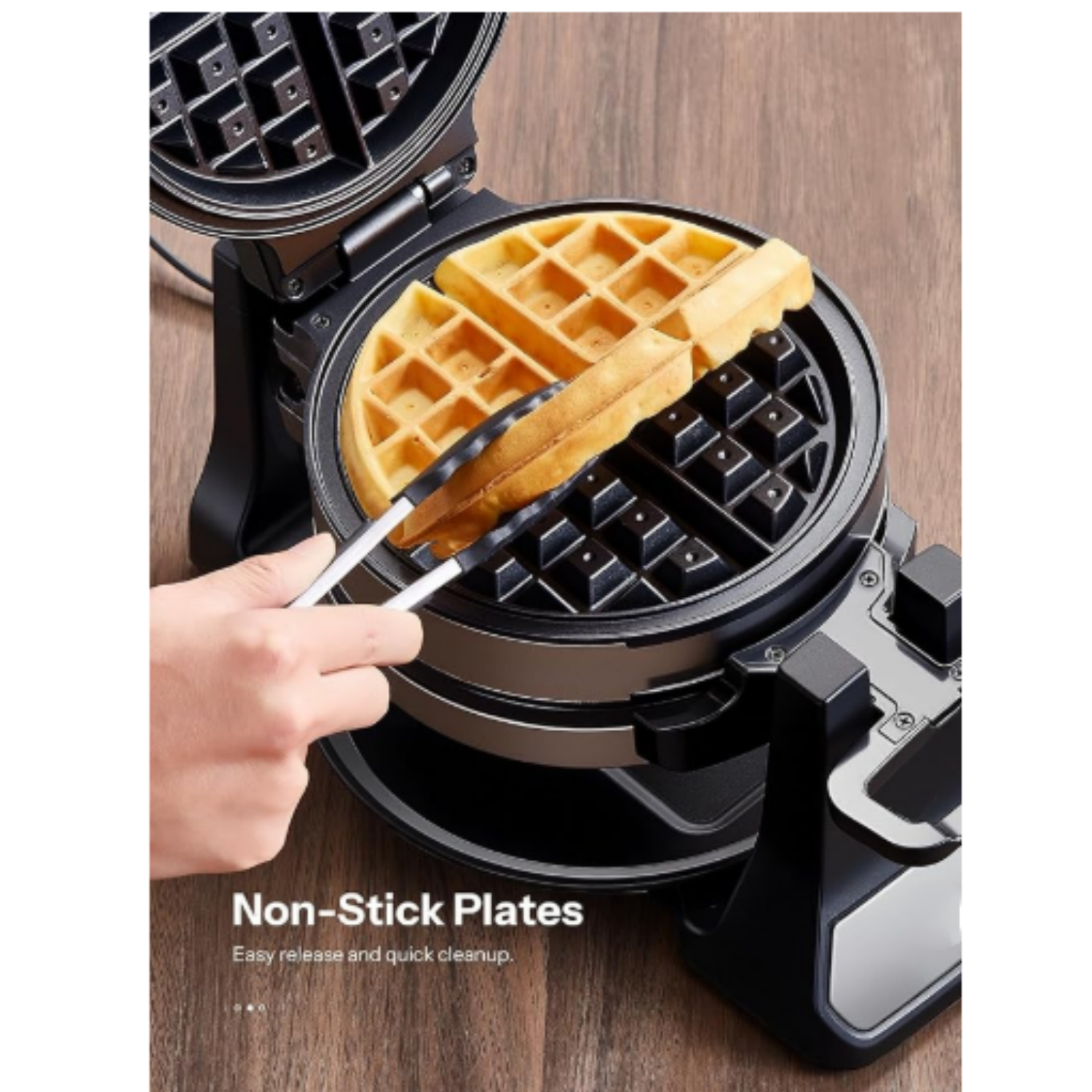 Belgian Waffle Maker, Classic Rotating Waffle Iron with Nonstick Plates, Removable Drip Tray and Cool Touch Handles, Double Flip Waffle, Rotating Belgium Waflera Maker by Yabano, Brushed Stainless