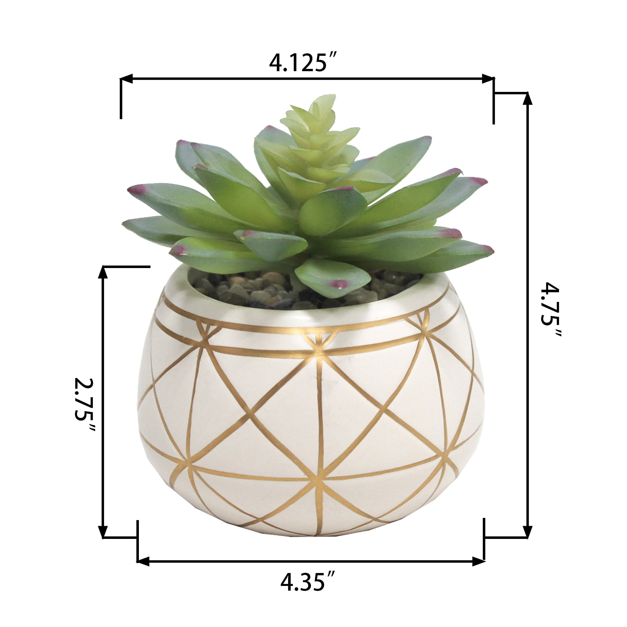 Mainstays 4" Tabletop Artificial Succulent in Geometric Print Ceramic Pot, White
