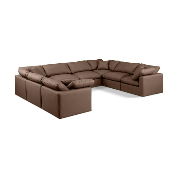 Meridian Furniture Indulge 258" Brown Vegan Leather U-Shaped Modular Sectional