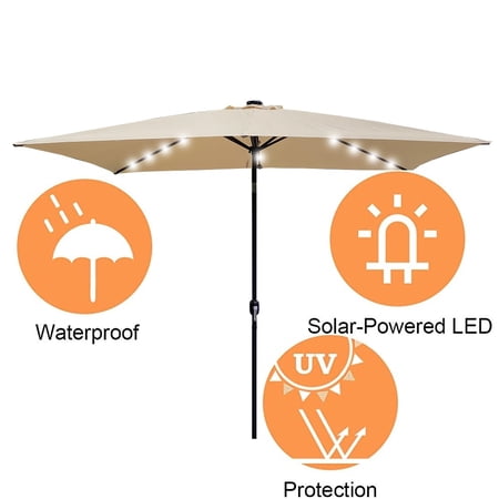 Outdoor Umbrella with Lights  SEGMART 10 FT Patio Umbrella for Table  Waterproof Outdoor Patio Umbrella  Heavy-Duty Patio Umbrella for Patio Backyard  Weather-Resistant  Easy to Adjust  Khaki  H1575