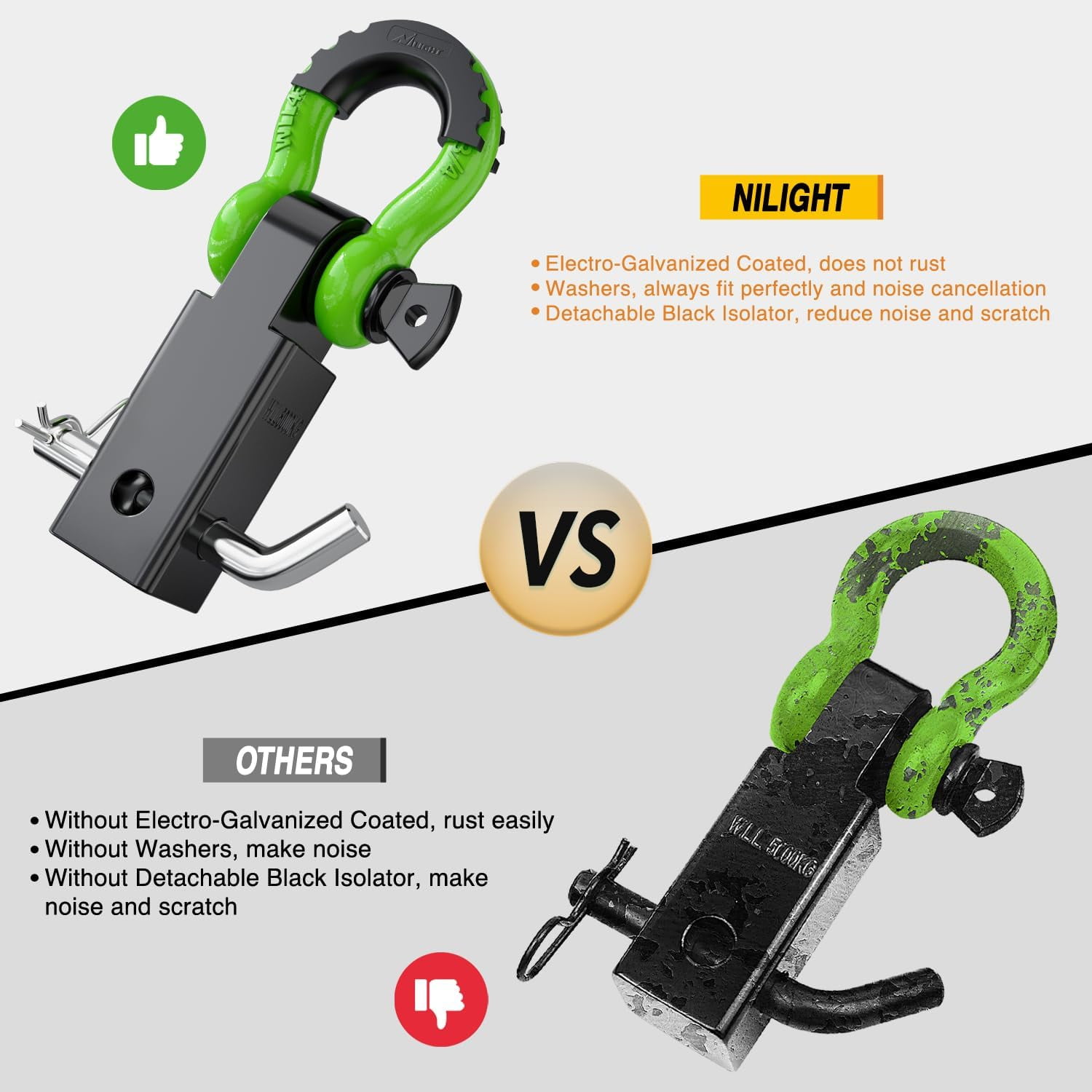 Nilight Shackle Hitch Receiver 2inch 45000 LBs Breaking Strength 3/4" D Ring Shackle w/Trailer Hitch Pin Heavy Duty Solid Recovery Towing Kit for Trucks Jeeps Off-Road