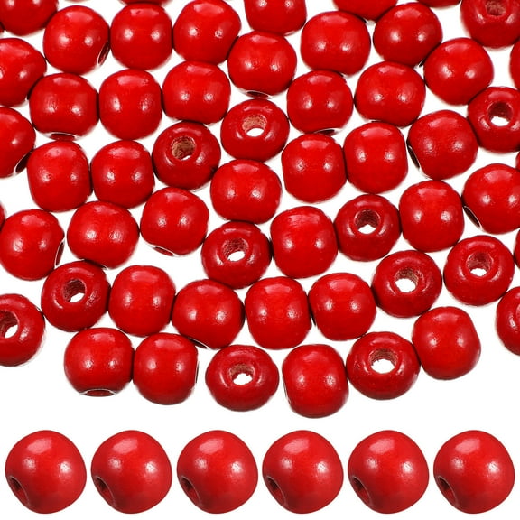 LEORX Large Hole Wood Loose Beads Round Red 200pcs